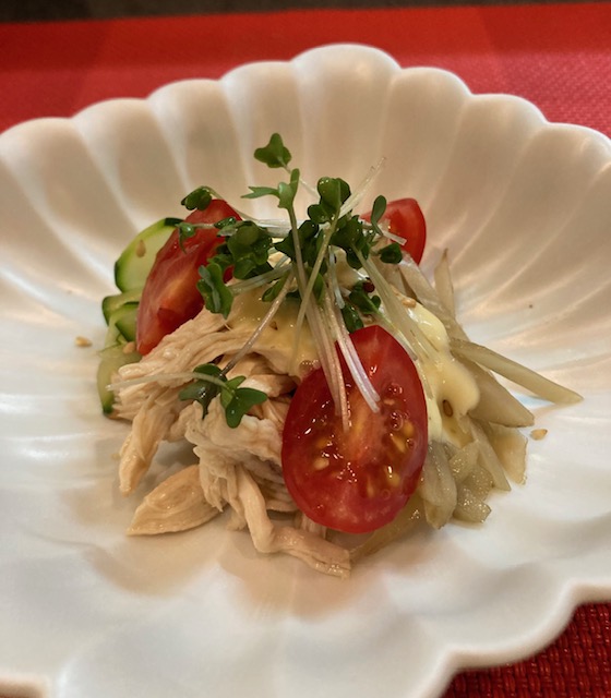 ズッキーニ、蒸しとり、牛蒡和え物